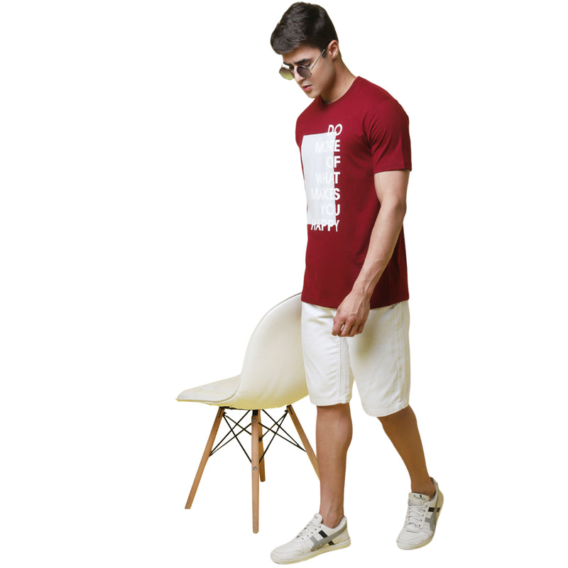 Tee Projekt Short Sleeves Printed Cotton Maroon Tshirt For Men