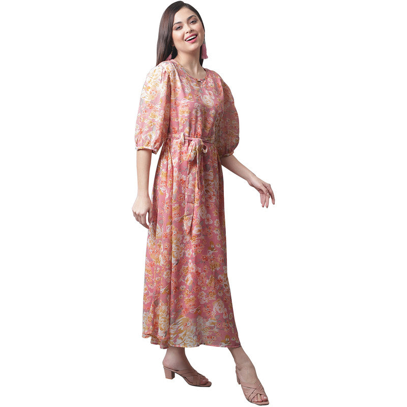 Women's Printed A-line Pink Maxi Dress for Women _24