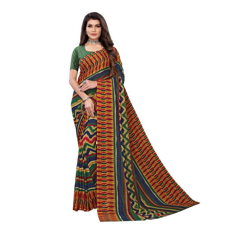 Ethnic Basket Women's Georgette Multi Color Printed Graphic Saree With Blouse Piece-PF335