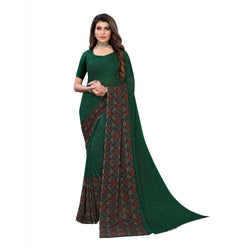 Ethnic Basket Women's Georgette Green Color Printed Floral Saree With Blouse Piece-PF341