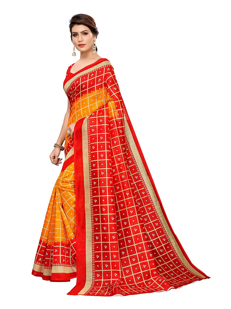 Art Silk Yellow Colour Printed Saree With Unstiched Blouse Piece