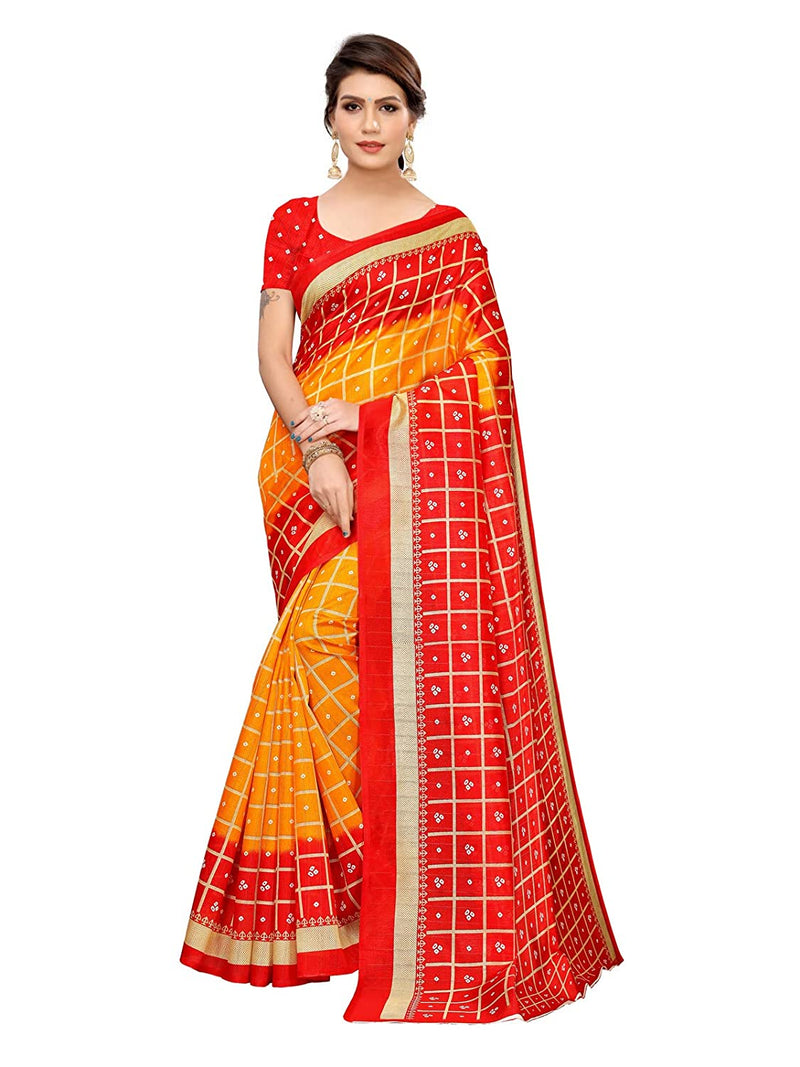 Art Silk Yellow Colour Printed Saree With Unstiched Blouse Piece