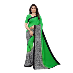 Ethnic Basket Women's Georgette Green Color Animal Print Saree With Blouse Piece-RL344