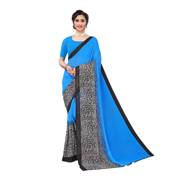 Ethnic Basket Women's Georgette Blue Color Animal Print Saree With Blouse Piece-RL347