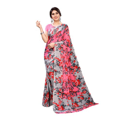 Ethnic Basket Women's Georgette Pink Color Printed Floral Saree With Blouse Piece-RL353