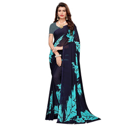 Ethnic Basket Women's Georgette Blue Color Printed Floral Saree With Blouse Piece-RL358
