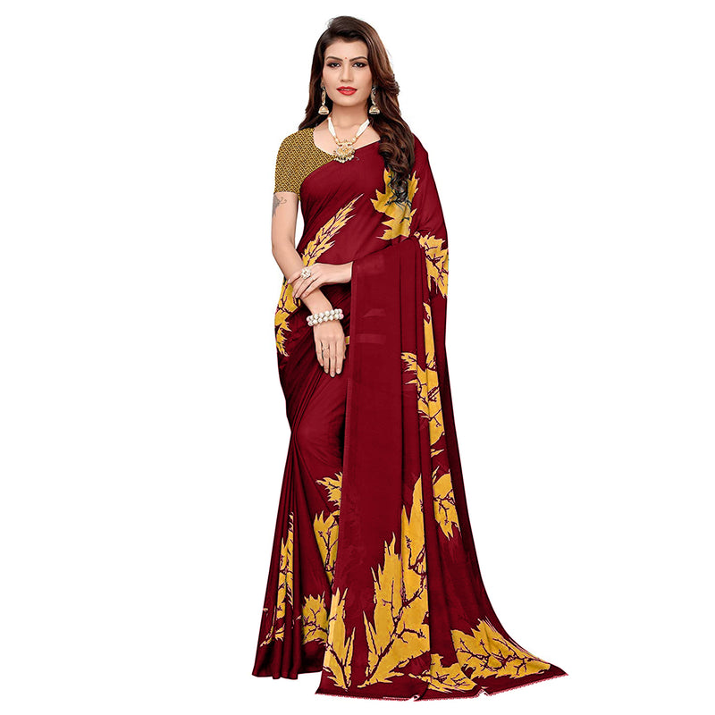 Ethnic Basket Women's Georgette Maroon Color Printed Floral Saree With Blouse Piece-RL360