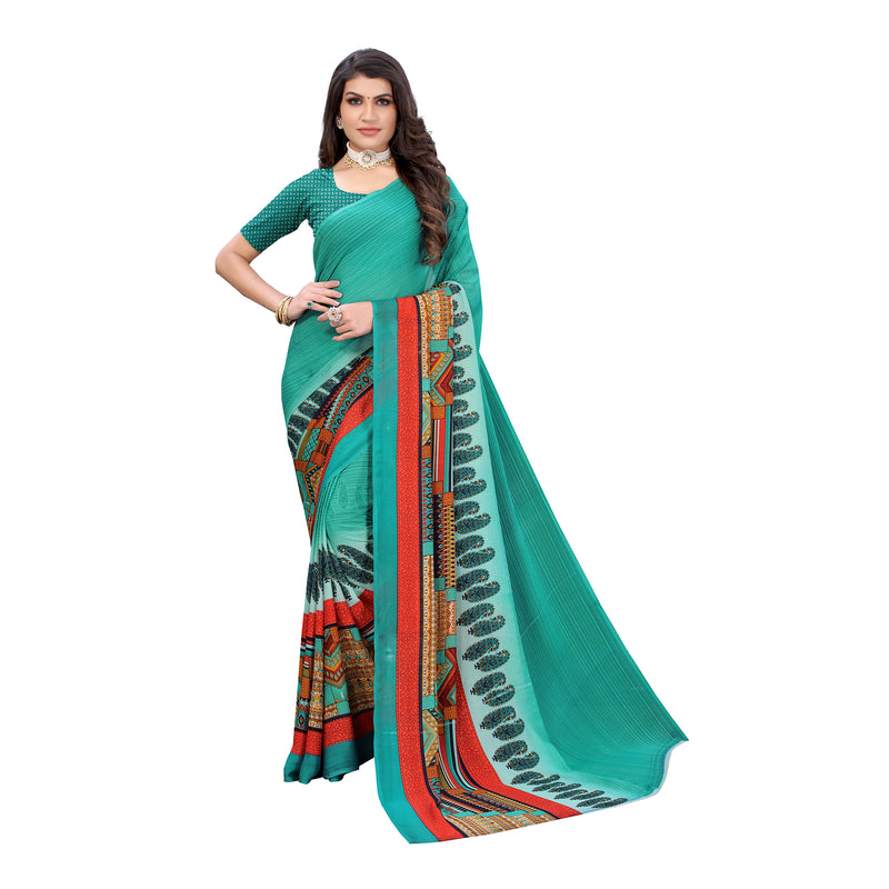 Ethnic Basket Women's Georgette Green Color Printed Graphic Saree With Blouse Piece-RL822