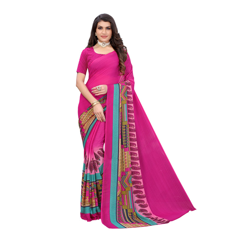 Ethnic Basket Women's Georgette Pink Color Printed Graphic Saree With Blouse Piece-RL824