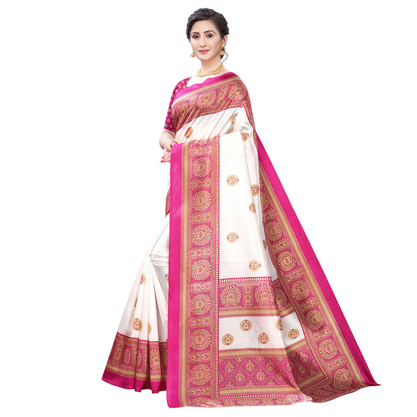 Art Silk Pink Colour Printed Saree With Unstiched Blouse Piece