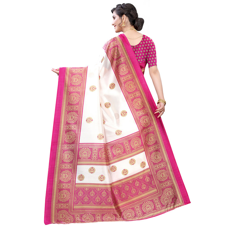 Art Silk Pink Colour Printed Saree With Unstiched Blouse Piece