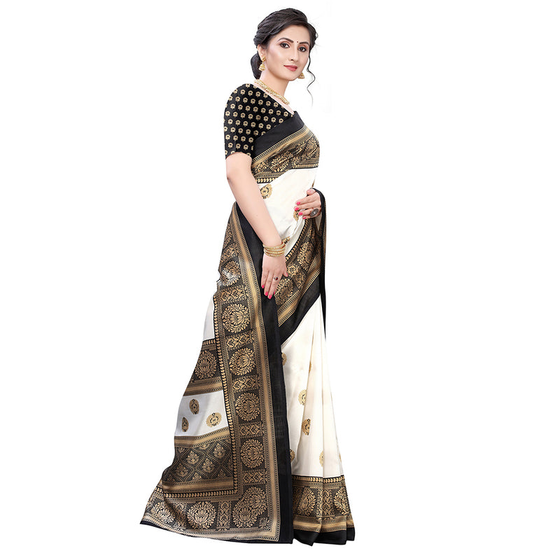 Art Silk Black Colour Printed Saree With Unstiched Blouse Piece