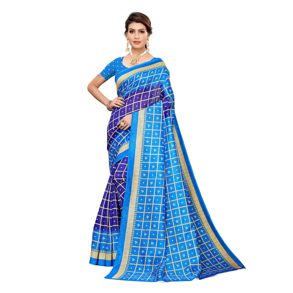 Ethnic Basket Women's Khadi Silk Blue Color Printed Checkered Saree With Blouse Piece-SC-840