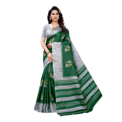 Ethnic Basket Women's Khadi Silk Green Color Printed Traditional Saree With Blouse Piece-SC-856