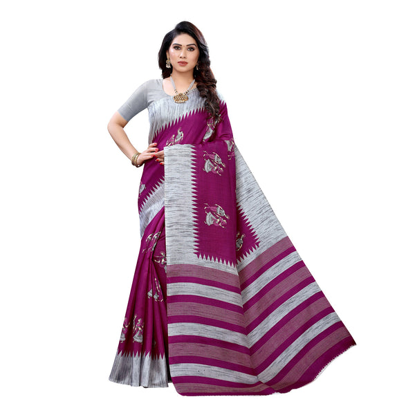 Ethnic Basket Women's Khadi Silk Purple Color Printed Traditional Saree With Blouse Piece-SC-860