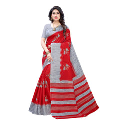 Ethnic Basket Women's Khadi Silk Red Color Printed Traditional Saree With Blouse Piece-SC-861