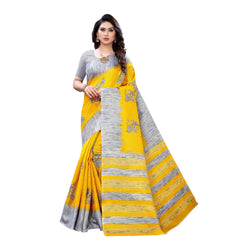 Ethnic Basket Women's Khadi Silk Yellow Color Printed Traditional Saree With Blouse Piece-SC-863
