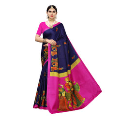 Ethnic Basket Women's Khadi Silk Blue Color Printed Traditional Saree With Blouse Piece-SC-871