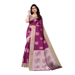 Ethnic Basket Women's Art Silk Purple Color Animal Printed Saree With Blouse Piece-SC-904