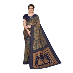 Ethnic Basket Women's Art Silk Blue Color Floral Printed Saree With Blouse Piece-SC-912