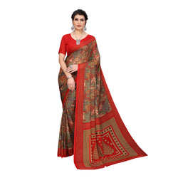 Ethnic Basket Women's Art Silk Beige & Red Color Floral Printed Saree With Blouse Piece-SC-913
