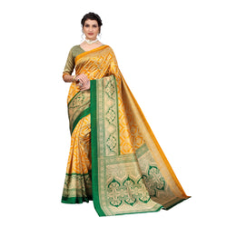 Ethnic Basket Women's Art Silk Yellow Color Floral Printed Saree With Blouse Piece-SC-922