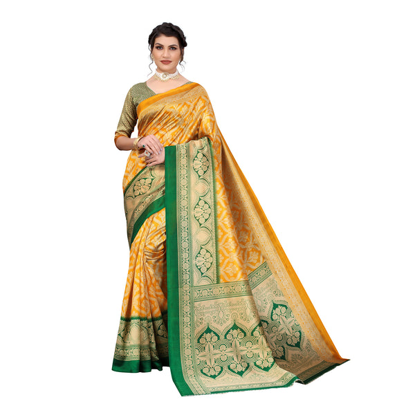 Ethnic Basket Women's Art Silk Yellow Color Floral Printed Saree With Blouse Piece-SC-922