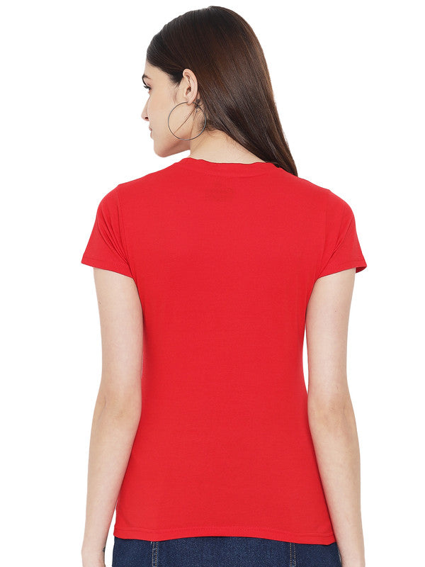 Women's Red Cotton Typography Print Tshirt SU01