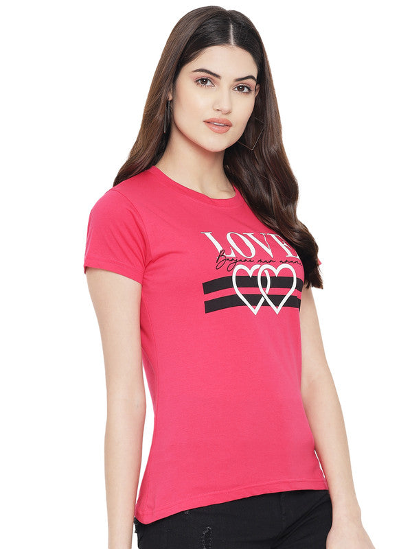 Women's Dark Pink Cotton Typography Print Tshirt SU03