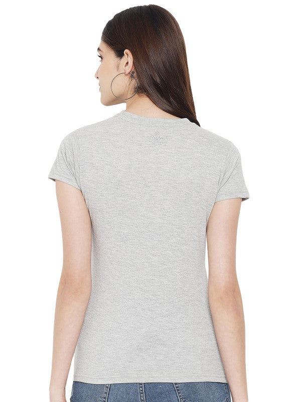 Women's Silver Cotton Typography Print Tshirt SU04