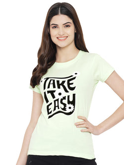 Women's Sea Green Cotton Typography Print Tshirt SU06
