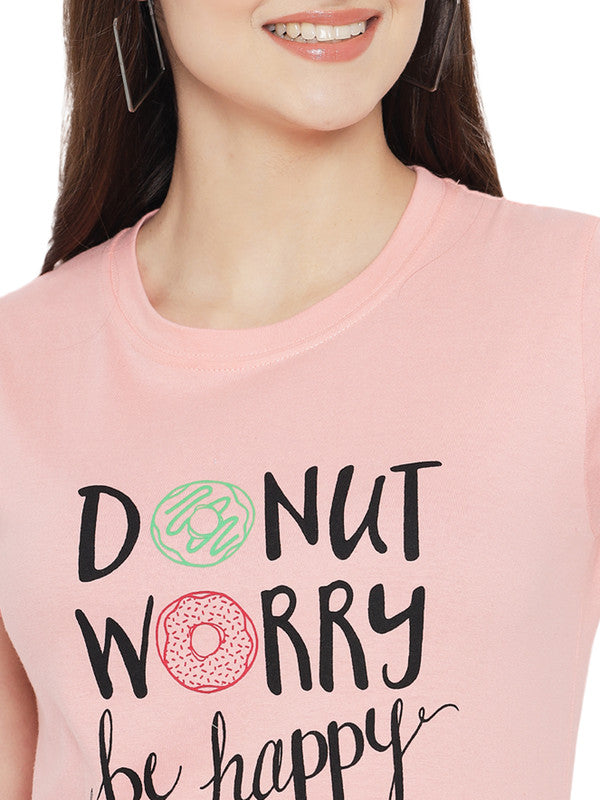 Women's Peach Cotton Typography Print Tshirt SU07