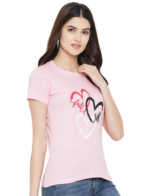 Women's Light Pink Cotton Typography Print Tshirt SU09