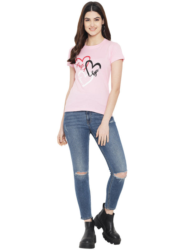 Women's Light Pink Cotton Typography Print Tshirt SU09