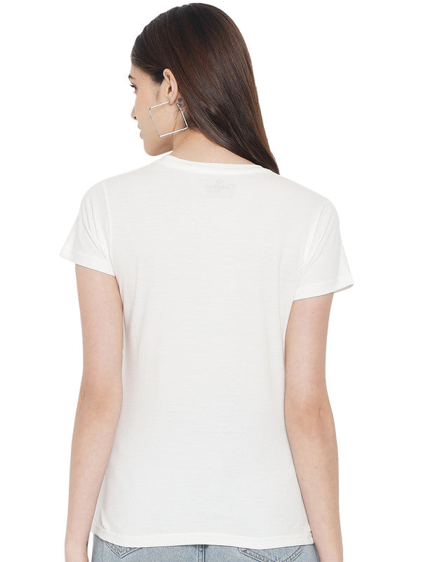 Women's White Cotton Typography Print Tshirt SU14