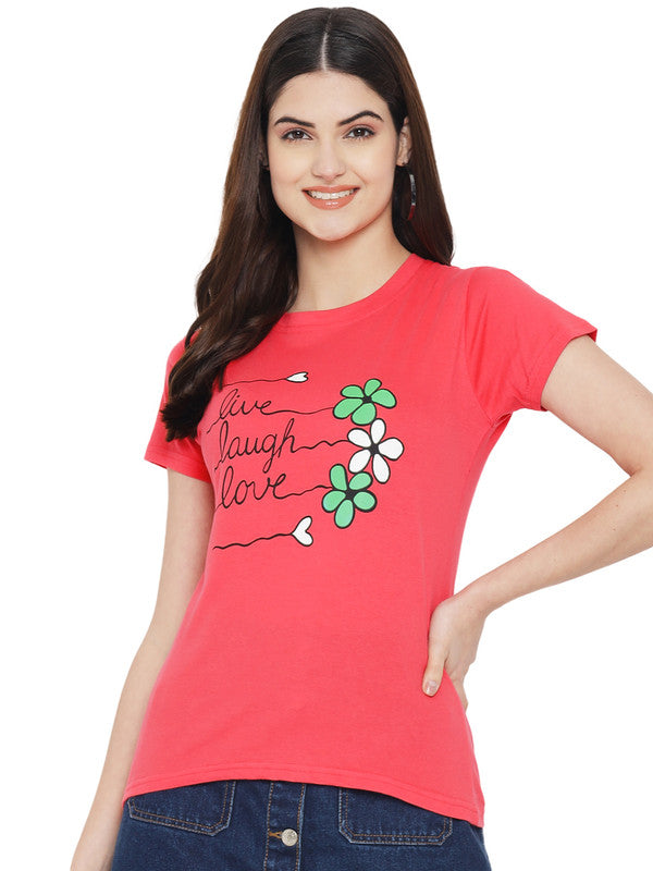 Women's Dark Peach Cotton Typography Print Tshirt SU17