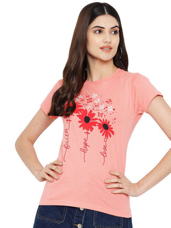 Women's Peach Cotton Typography Print Tshirt SU19