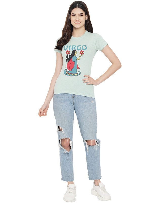 Women's Sky Blue Cotton Typography Print Tshirt SU22