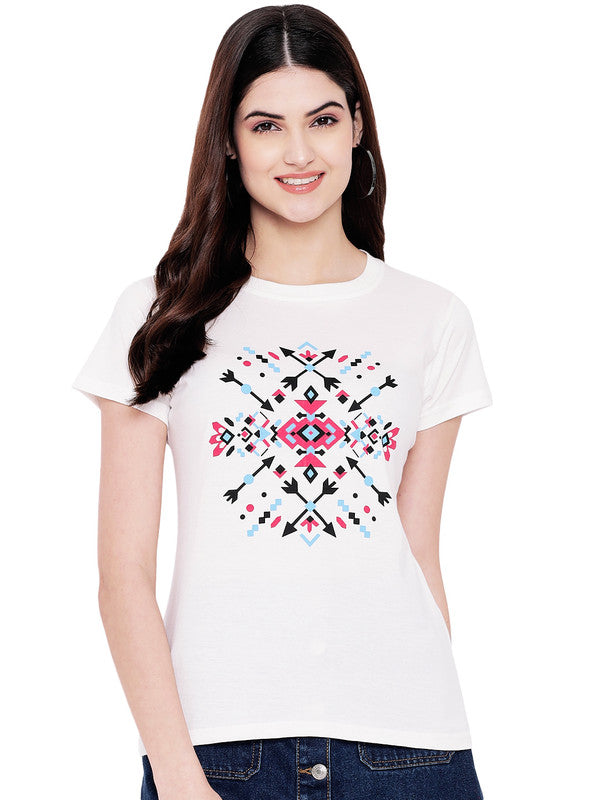 Women's White Cotton Typography Print Tshirt SU24