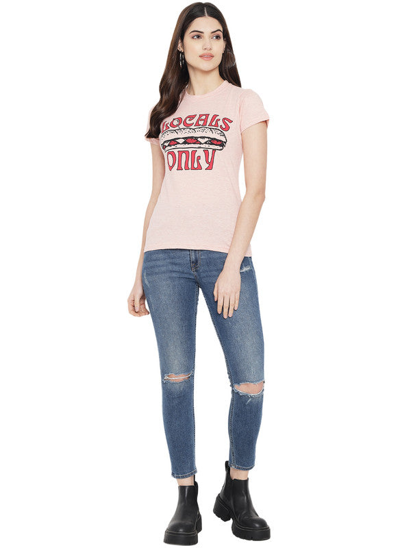 Women's Pink Cotton Typography Print Tshirt SU25