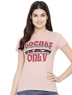 Women's Pink Cotton Typography Print Tshirt SU25