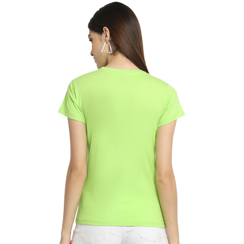 Women's Green Cotton Typography Print Tshirt SU30