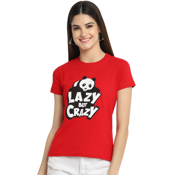 Women's Red Cotton Typography Print Tshirt SU37