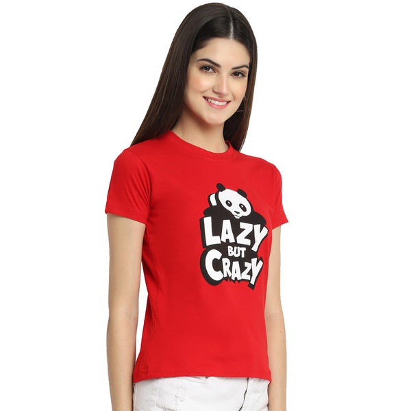 Women's Red Cotton Typography Print Tshirt SU37