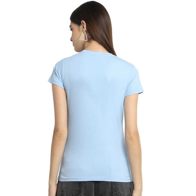 Women's Sky Blue Cotton Typography Print Tshirt SU41