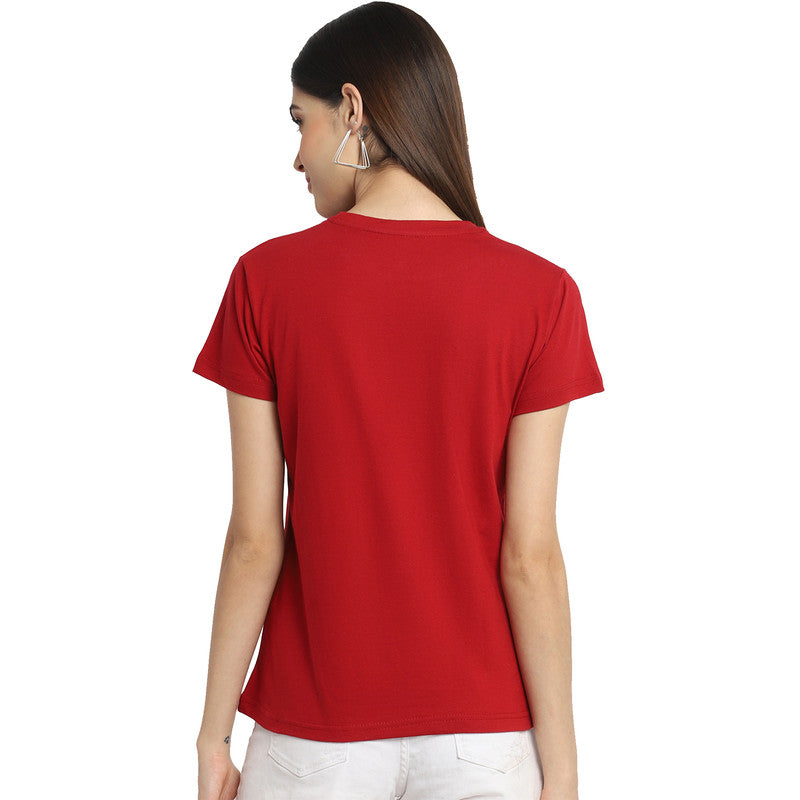 Women's Red Cotton Typography Print Tshirt SU45