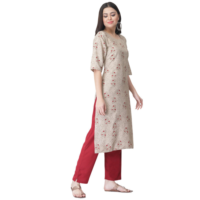 Women's Beige Colour Crepe Material Printed kurta with pant U2000