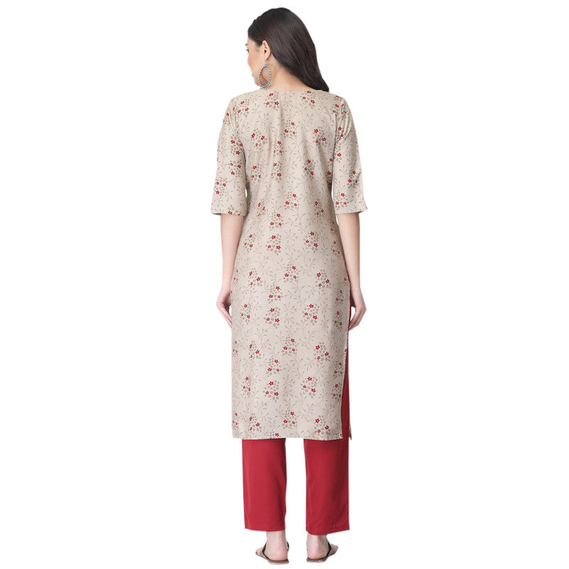 Women's Beige Colour Crepe Material Printed kurta with pant U2000