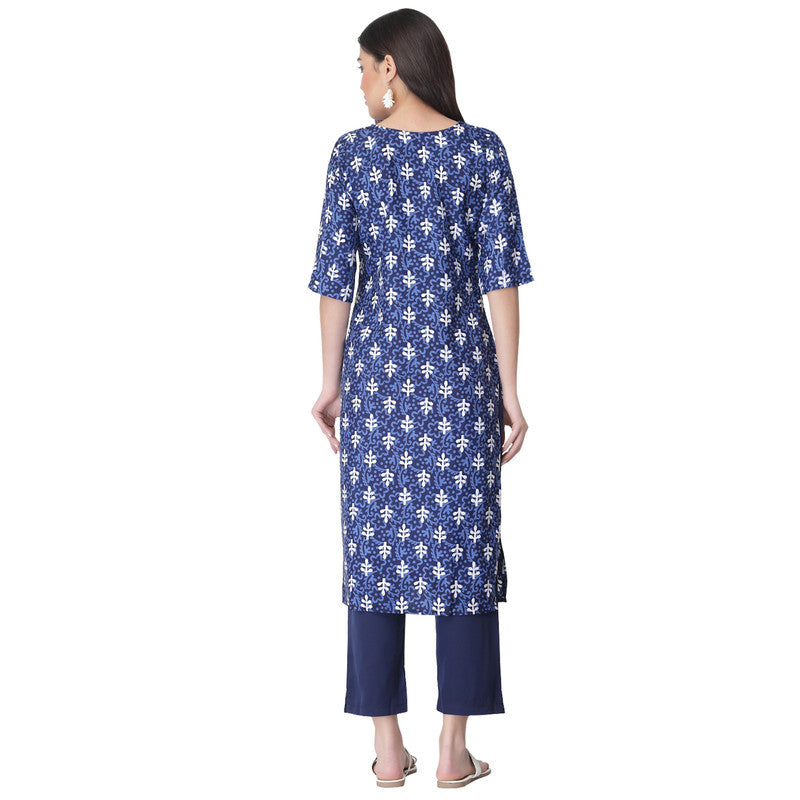Women's Blue Colour Crepe Material Printed kurta with pant U2001