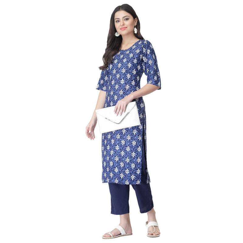 Women's Blue Colour Crepe Material Printed kurta with pant U2001